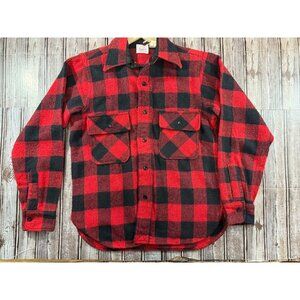 5 Five Brother wool blend Plaid Flannel Shirt red black Union Made VTG 60's 1960